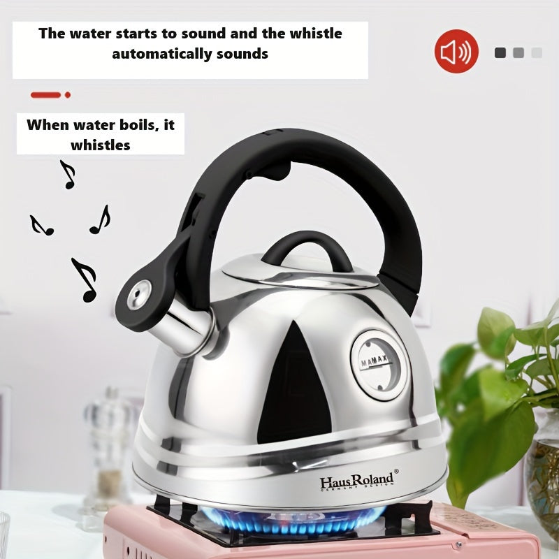 Hervidor de acero inoxidable de 3L con silbido para estufa de gas, no necesita electricidad