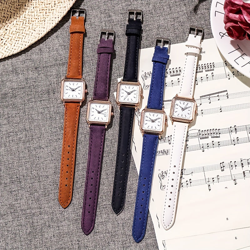 Women's Casual Square Quartz Watch with Luminous Dial and PU Leather Band