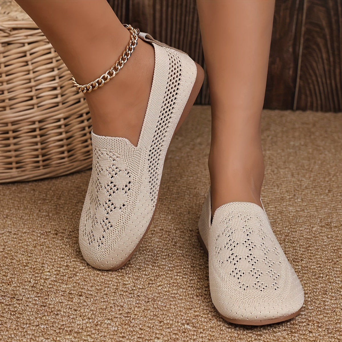 Women's Knit Slip-On Casual Flats Lightweight Breathable Shoes
