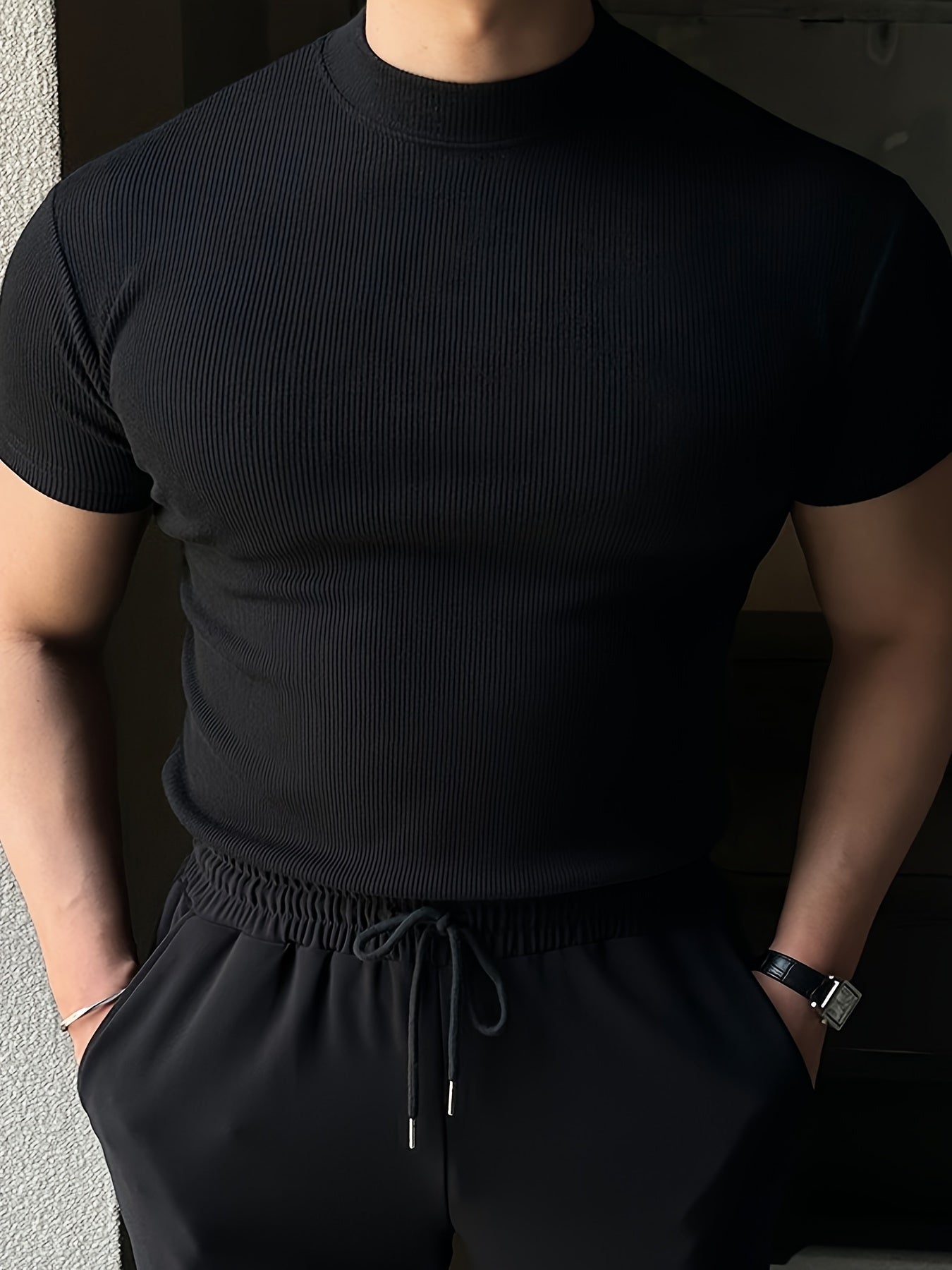 Men's Solid Polyester Short Sleeve Crew Neck T-Shirt for Summer Outdoor Fitness