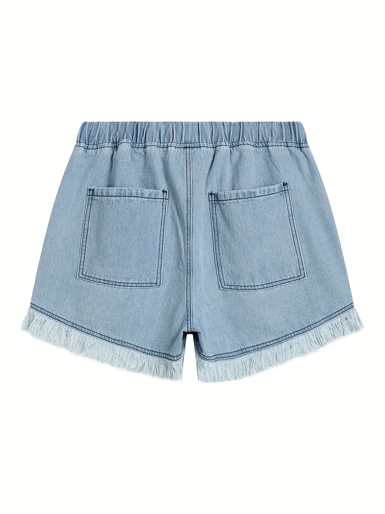 Plus Size Women's Denim Shorts Casual Solid Elastic Waist Drawstring