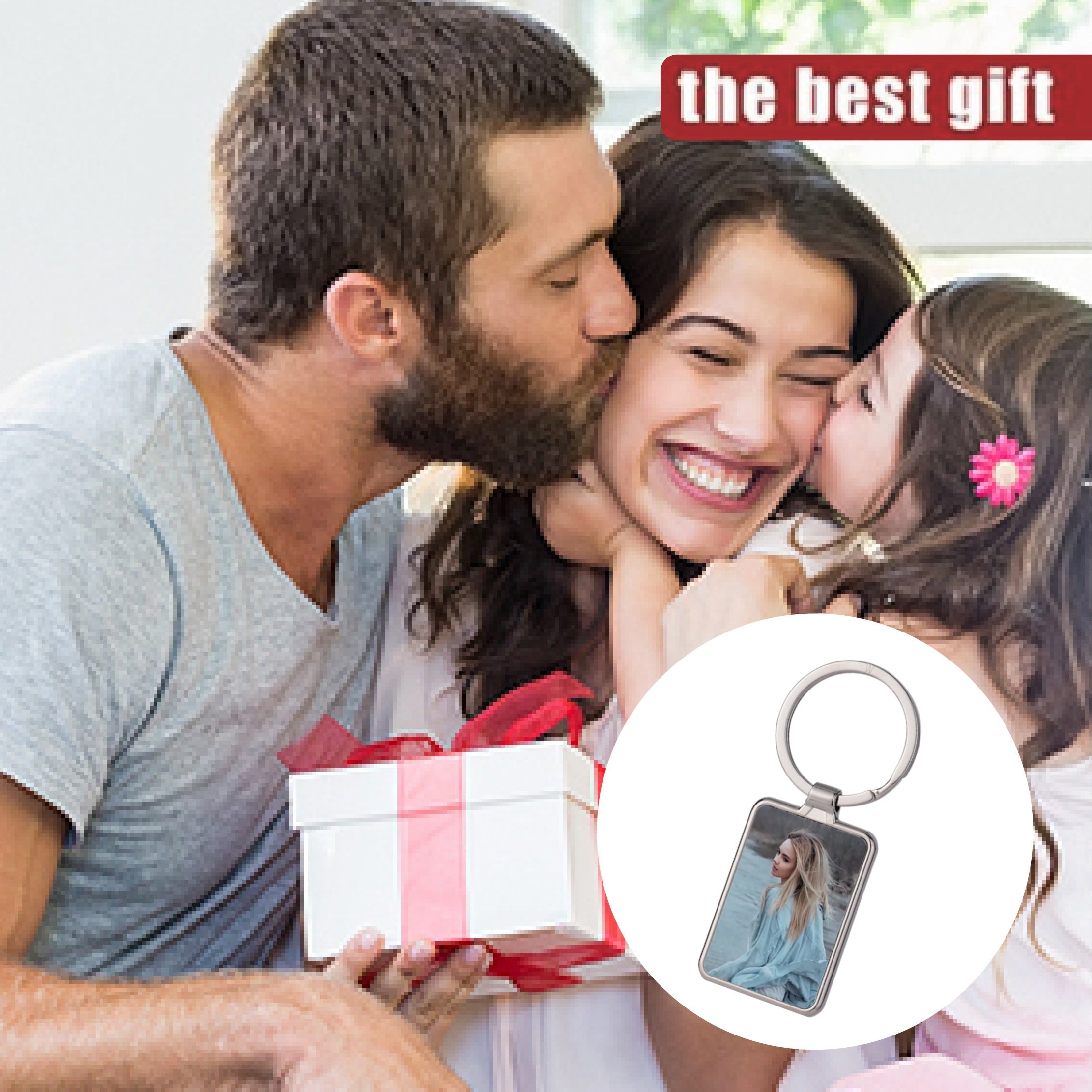 10 ta DIY Sublimatsiya Bo'sh Metall Kalitlar To'plami, To'rtburchakli Foto Ramka Kalit Halqalari, Maxsus Sovg'alar uchun Qayta Ishlash Materiallari, 14-fevral Dekor