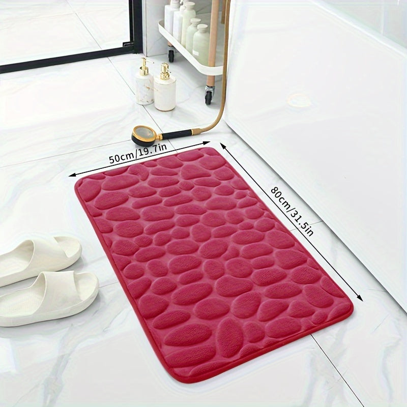 Coral Fleece Bathroom Mat Non-Slip Quick-Dry Low Pile Plush Polyester Pebble Pattern