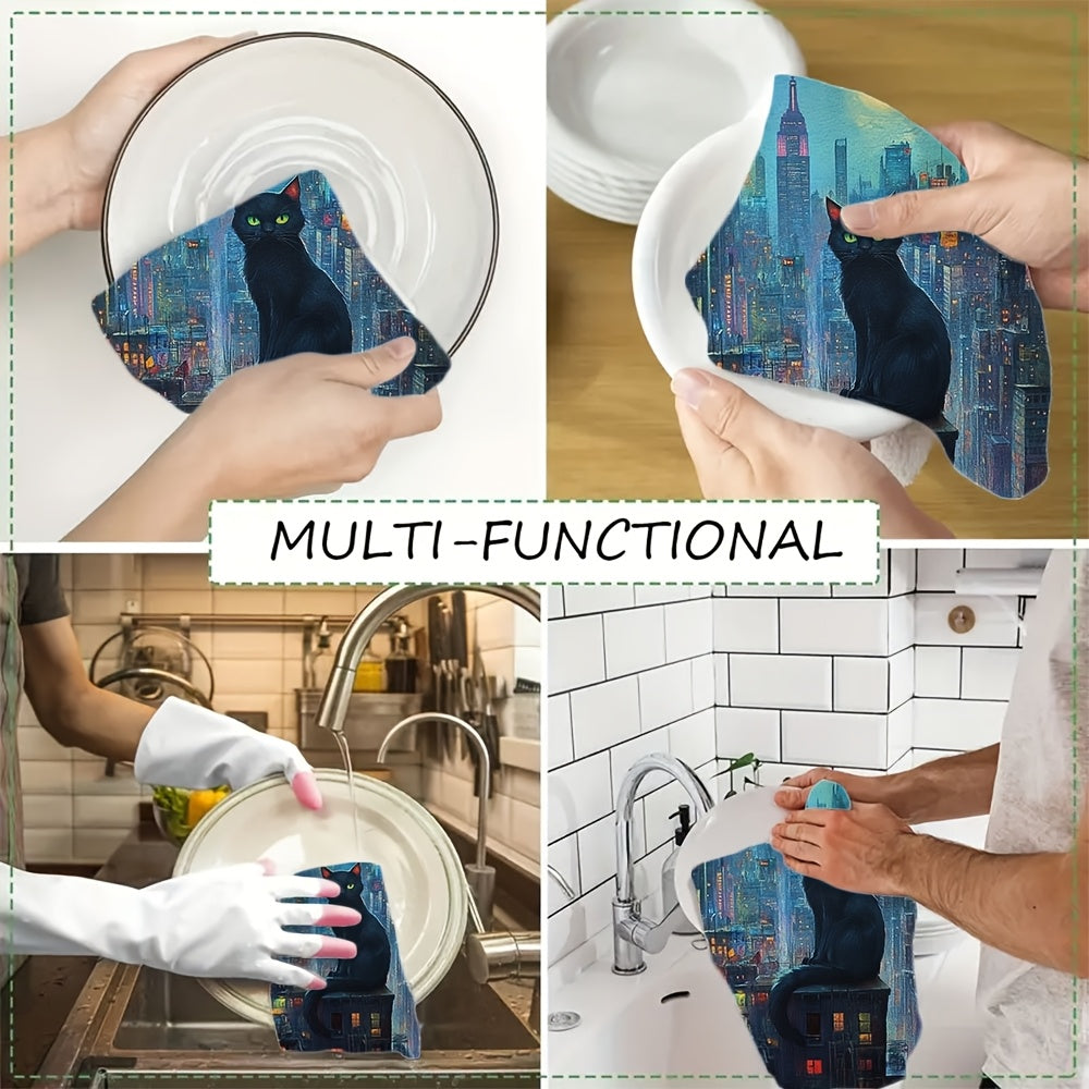 Набор из 2 кухонных полотенец с видом на Нью-Йоркский закат, ультра-мягкие, впитывающие, 16x24 дюймов