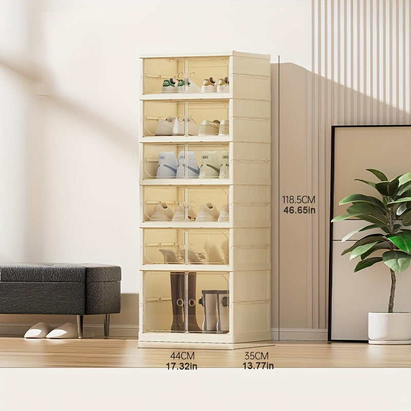 Foldable Shoe Storage Organizer Box with Lid Wheels Stackable Closet Bin for Dorm Under Bed Entryway Garage