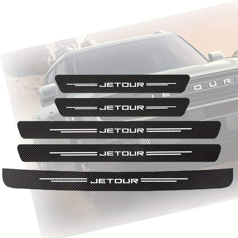5Pcs Carbon Fiber Textured Door Sill Protectors Scratch-Resistant Black