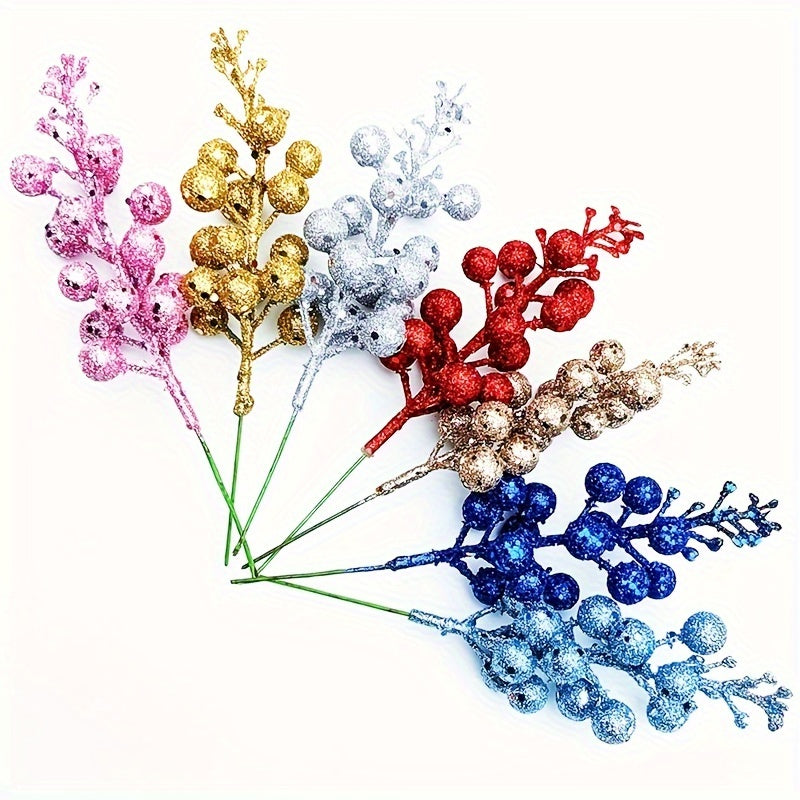 12 Sparkling Christmas Decorations Set with Gold Branches Ornaments Wreaths and Holiday Party Decor