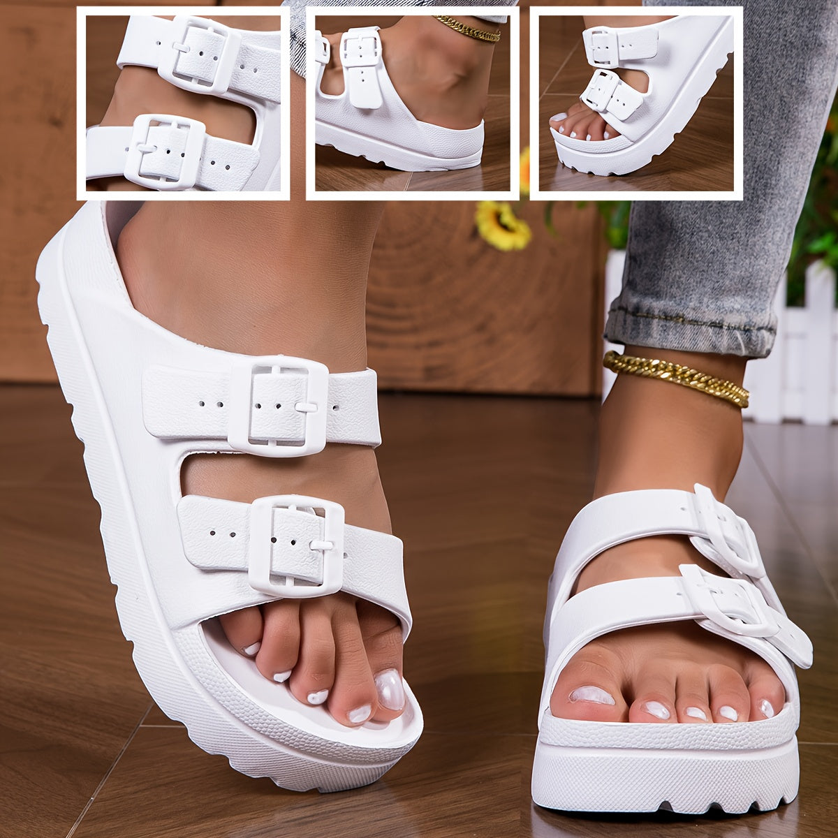 Ayollar EVA sozlanadigan ikki tokchali slayd sandalki ochiq toe, kundalik yozgi ichki va tashqi foydalanish