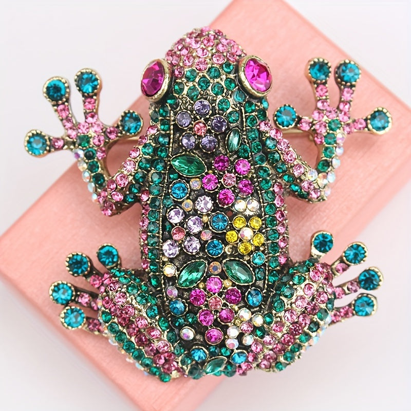 Heavy Industry Diamond-Encrusted Frog Brooch Retro Fashion Jewelry