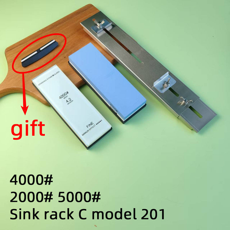 Dual-sided glass oilstone sharpener with adjustable length stainless steel groove corner guide rail for knives