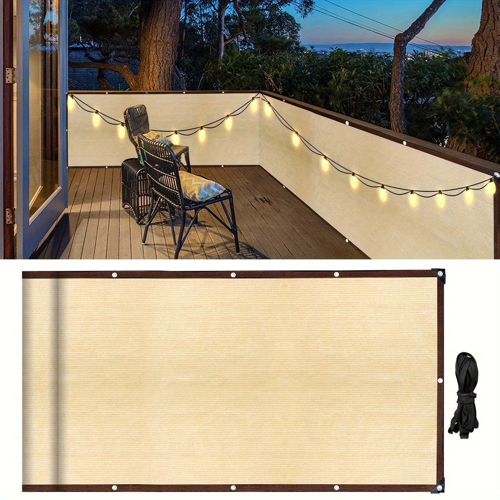 Beige Balcony Privacy Screen Fence Cover UV Weather-Resistant Outdoor Patio Barrier