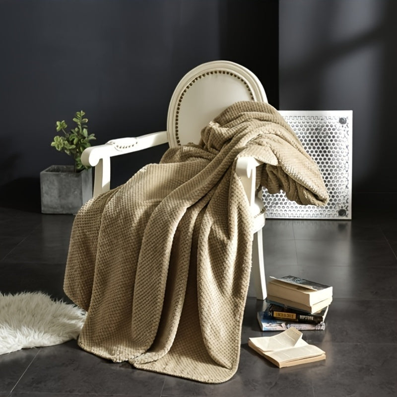 Waffle Weave Flannel Throw Blanket 100% Polyester Cozy Bed Sofa Use
