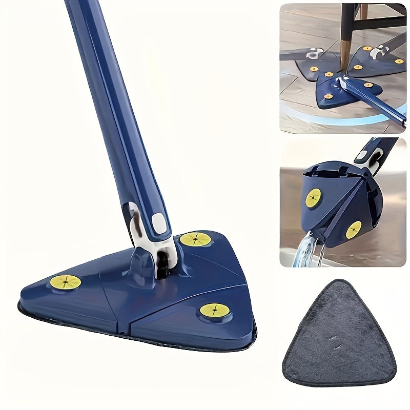 Triangular Mop Set with Adjustable Handle and Rotatable Head for All Surfaces