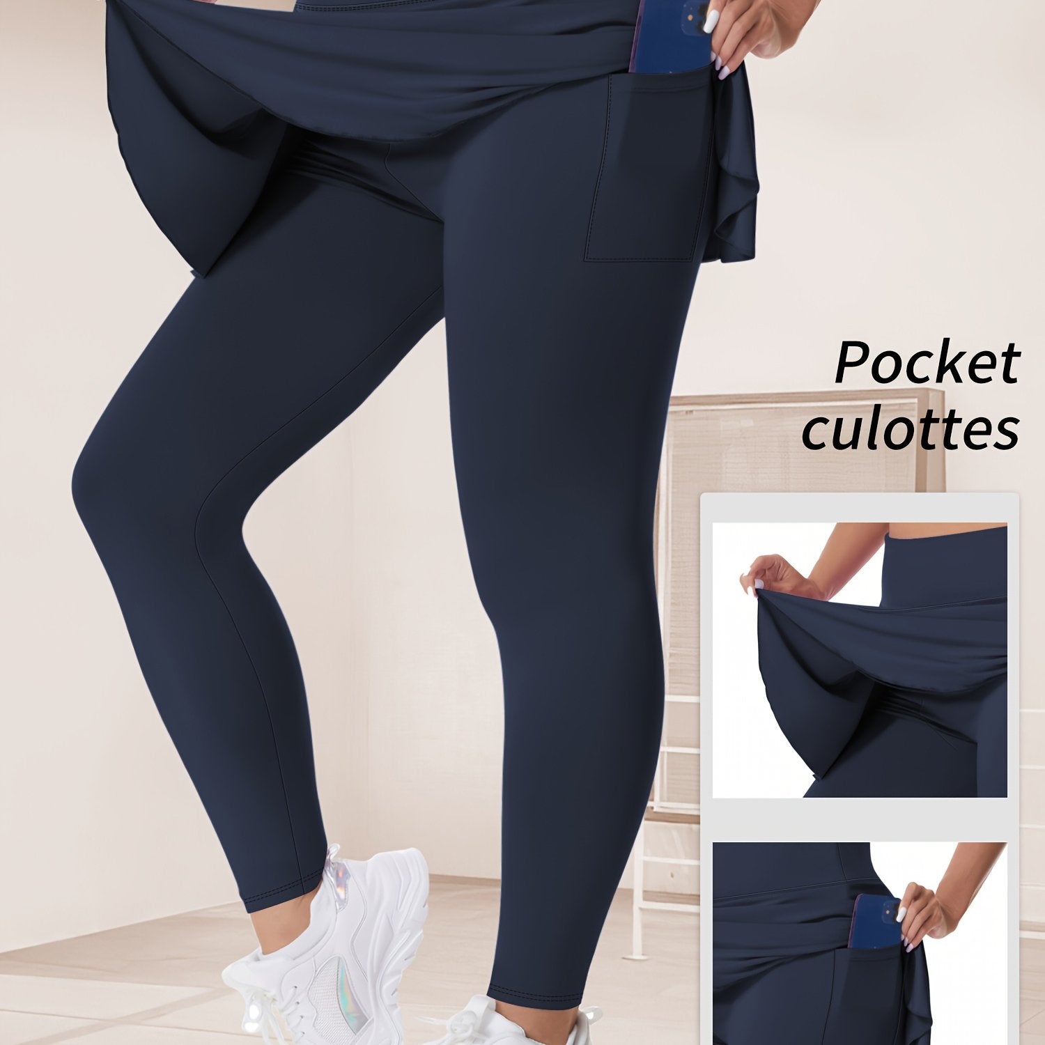 Women's Plus Size Solid High Rise Running Yoga Leggings with Pockets