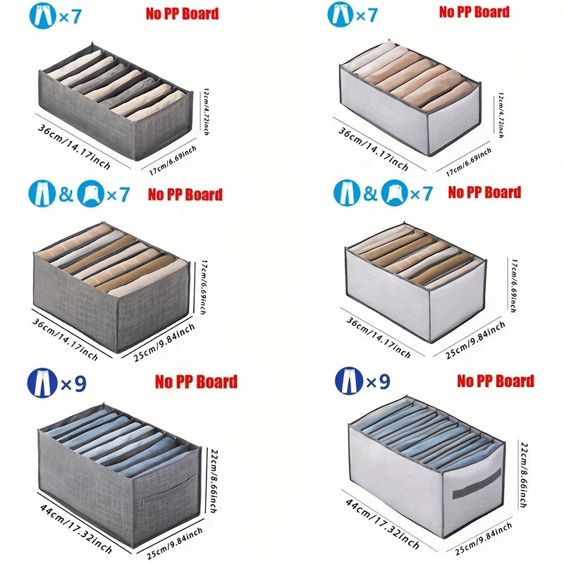 Foldable Clothing Organizer with 7 Compartments, Polyester Canvas, Transparent Mesh