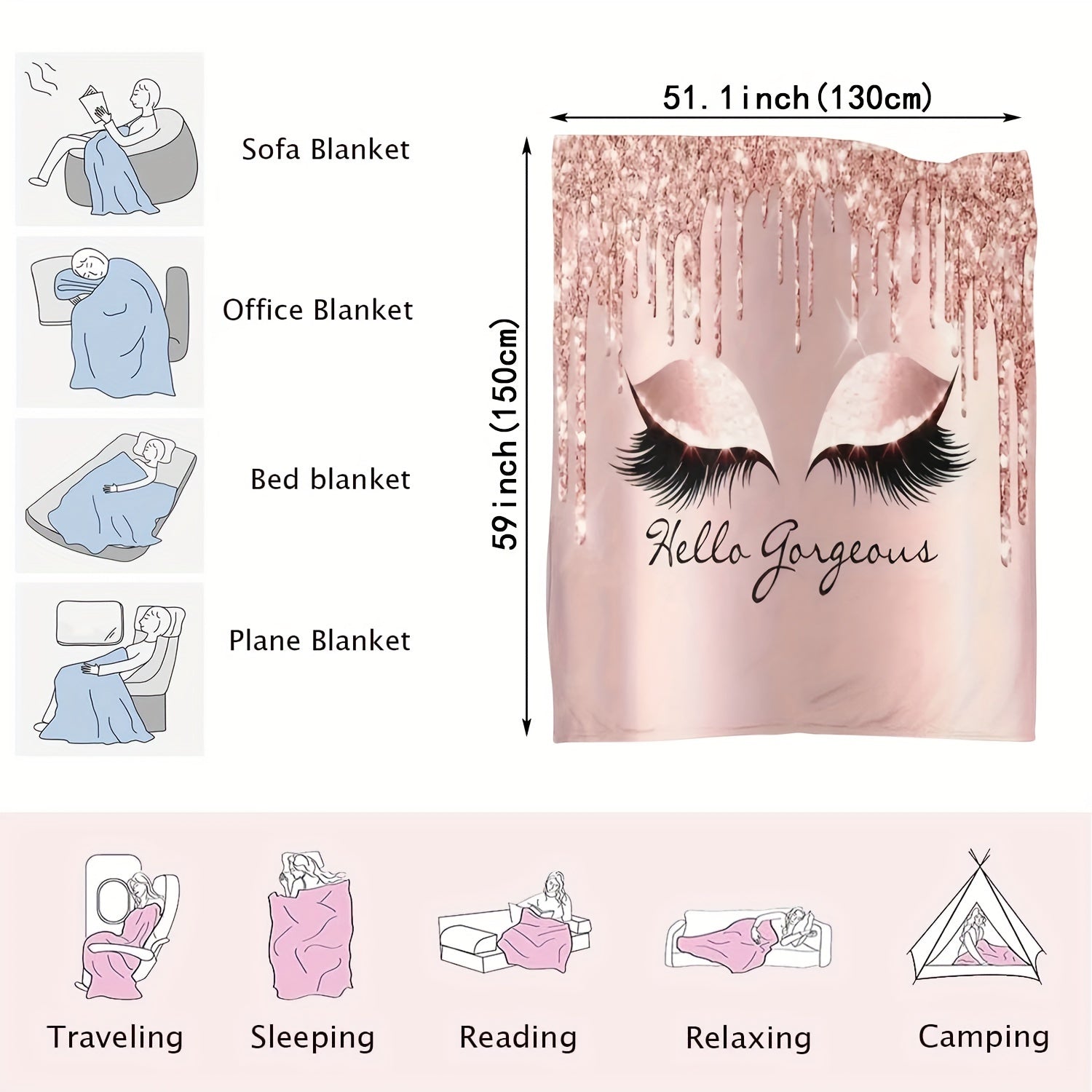 Pink Flannel Blanket Throw for Women Soft Cozy Gift for Girlfriend or Mother