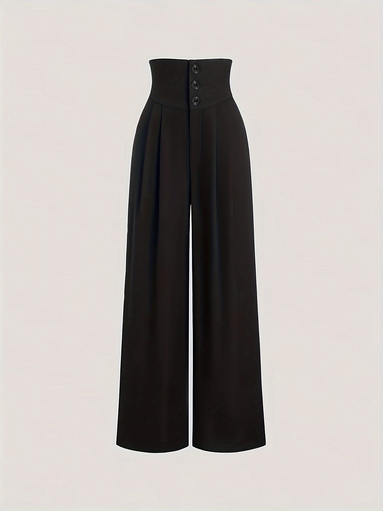 Pantalones de mujer de tiro alto y pierna ancha en color marrón con detalles de botones y diseño plisado