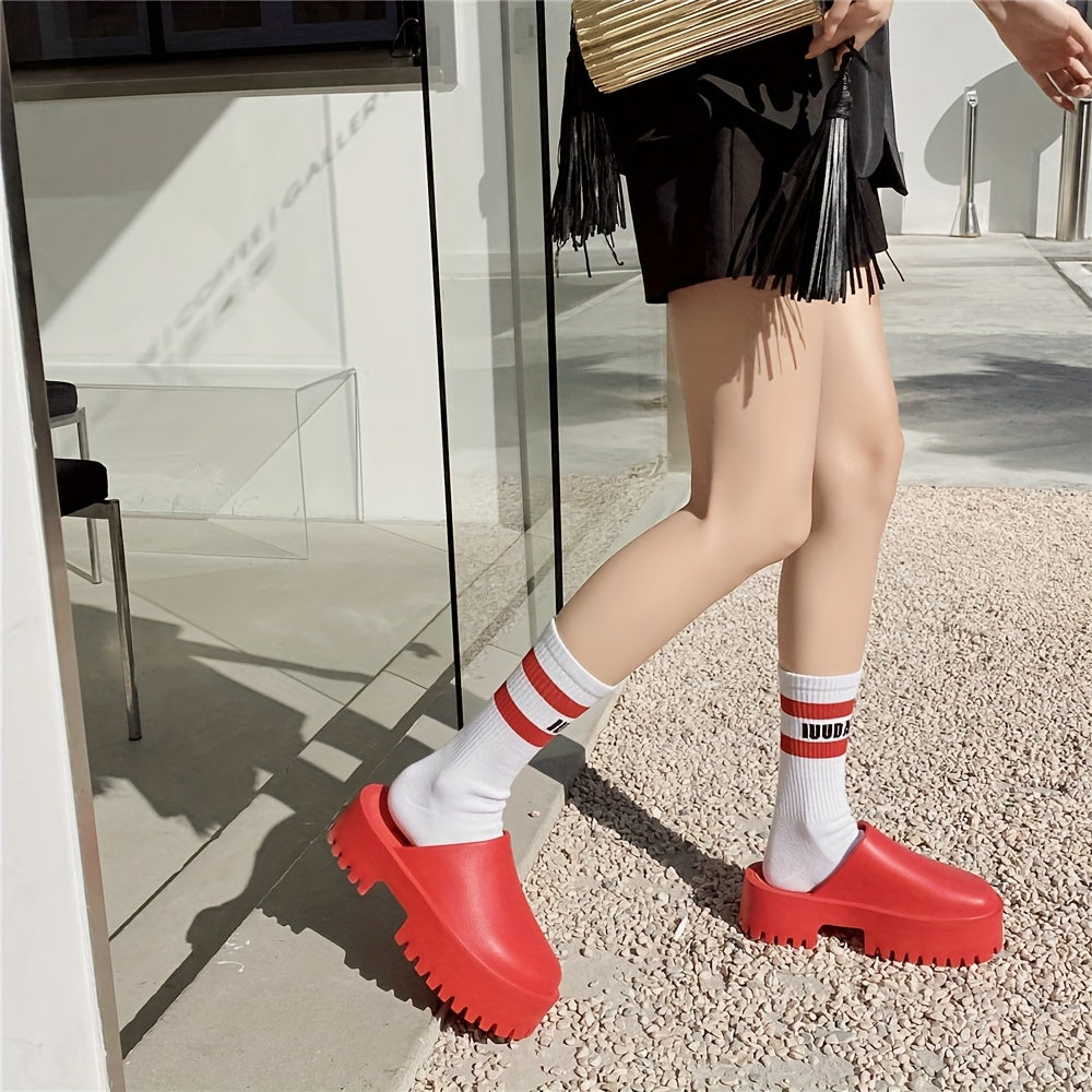 Women's Thick Platform Sandals Red EVA Slip-Ons All-Season Casual Shoes
