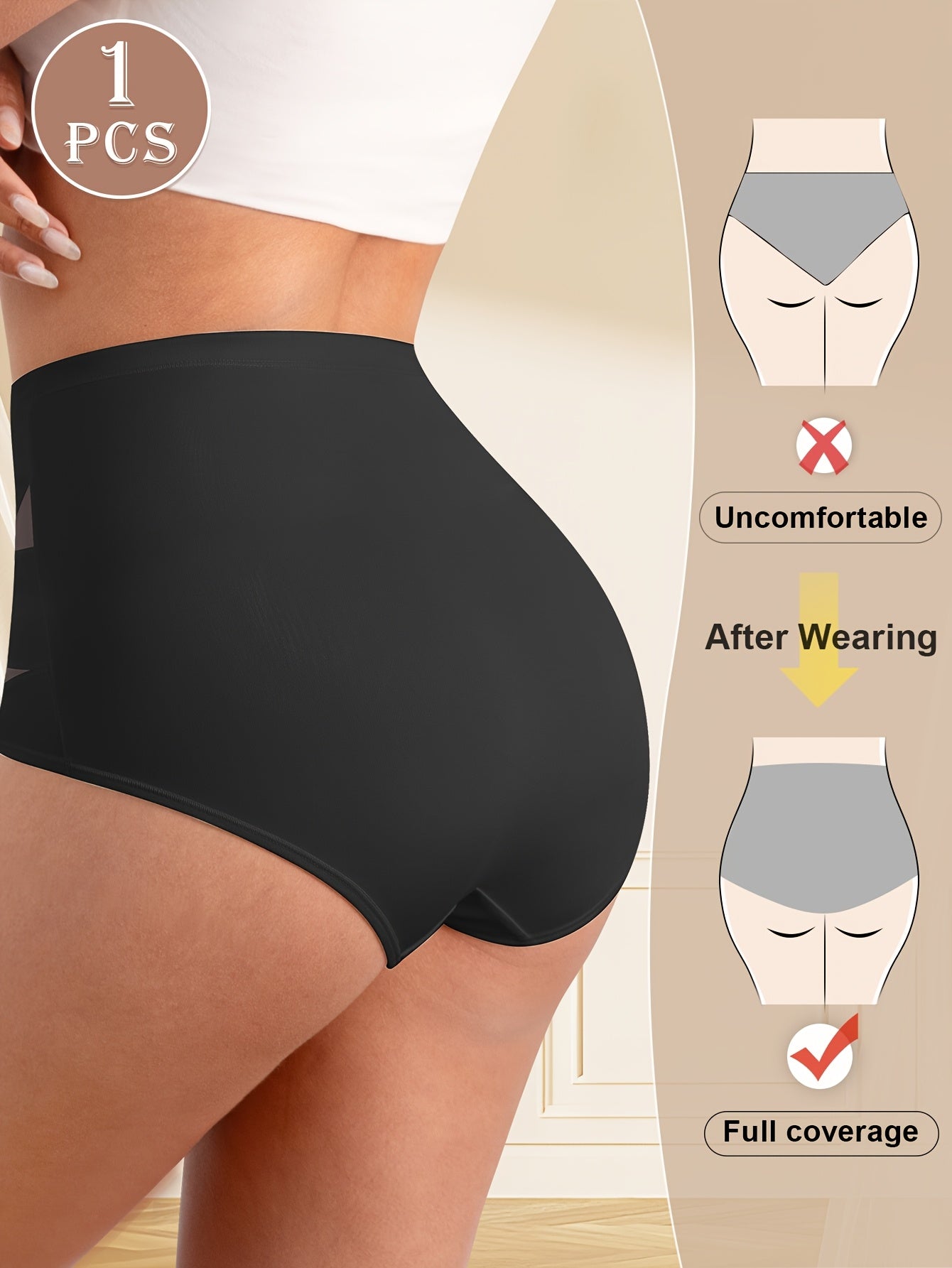 Women's High-Waist Briefs Soft Knit Polyester Solid Color Cross Strap Detail