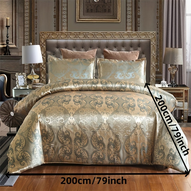 European-Style Satin Jacquard Quilt Cover Set with Pillowcases Bedding Set