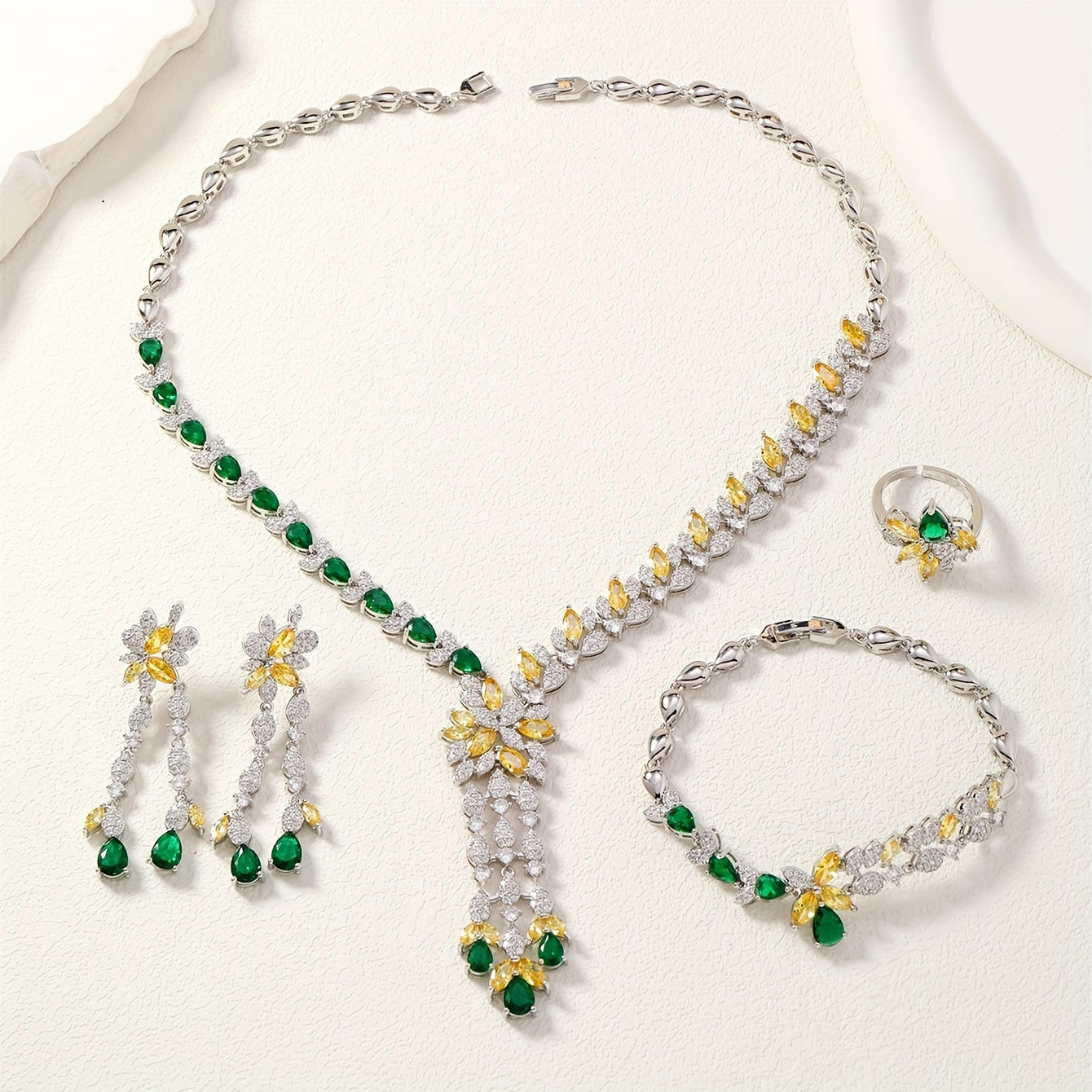 Conjunto de joyería de Oriente Medio para mujer con espigas de trigo y flores de zirconia cúbica de cobre para boda