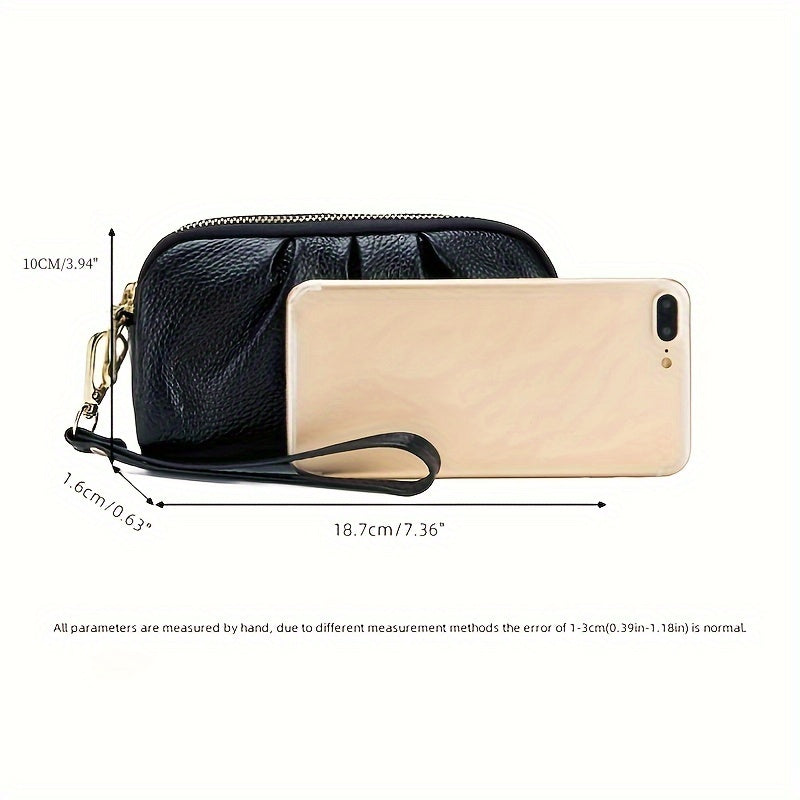 Genuine Leather Handheld Bag for Moms with Double Zipper Wallet and Mobile Case in Multiple Colors