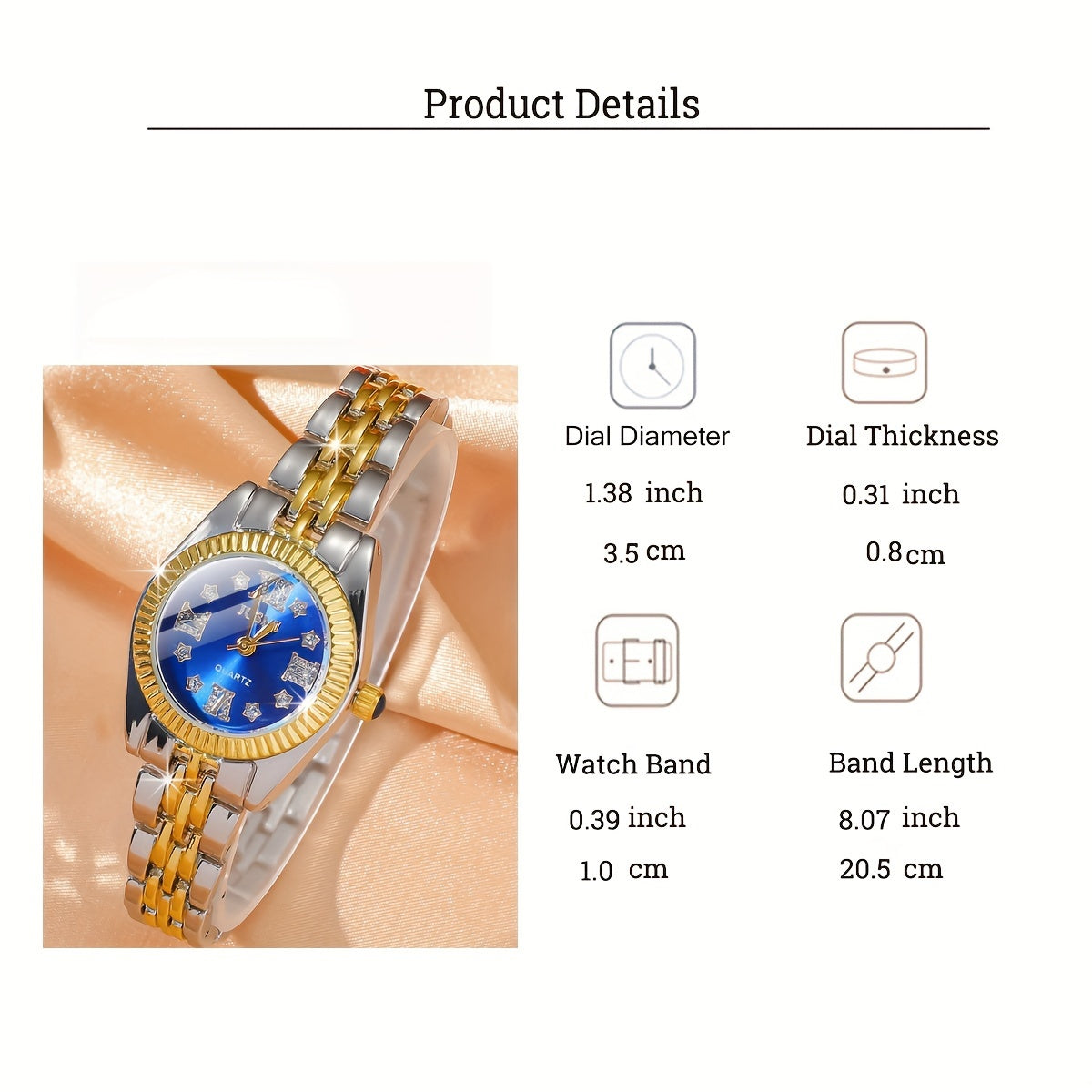 Women's Watch with Aurora Shell Diamonds Roman Dial Gold Steel Quartz Strap