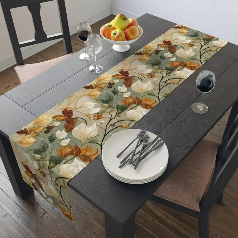 Spring Linen Table Runner with 3D Floral Daisies Eucalyptus Lavender for Dining and Parties