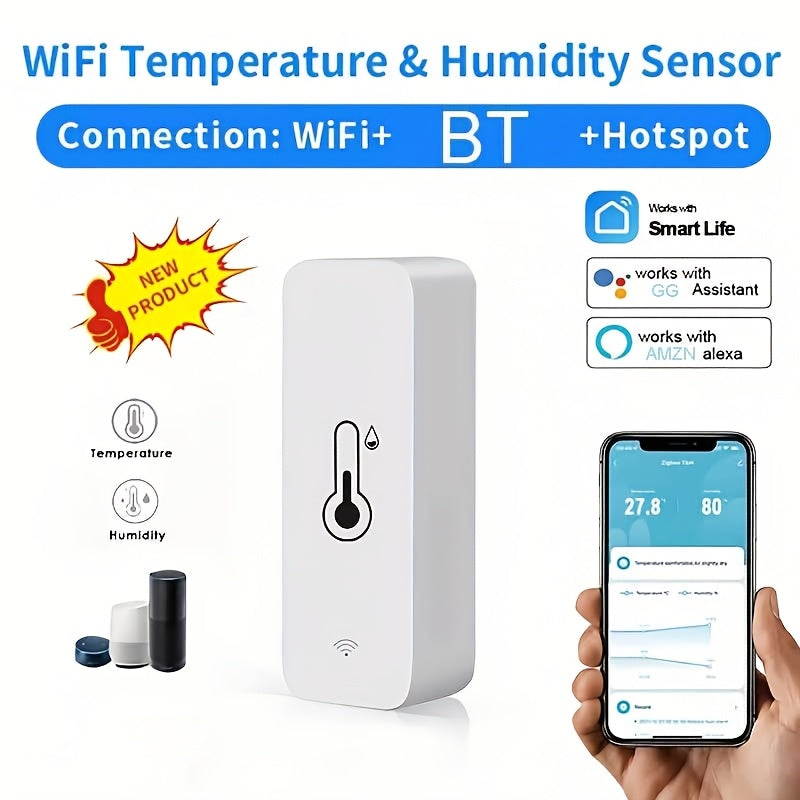 Sensor de temperatura y humedad WiFi mini para automatización del hogar inteligente, control por voz compatible con Alexa y Google