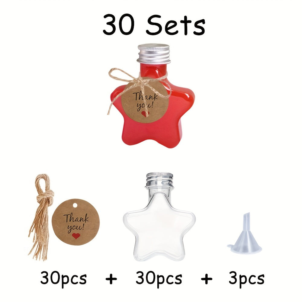 Set of 10/20/30 Star-Shaped Mini Wine Bottles with Funnels and Labels for Parties and Events