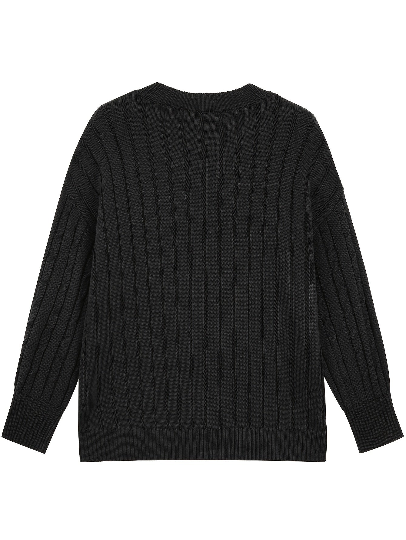 Plus Size Cable Knit Sweater V Neck Long Sleeve Fall Winter Women