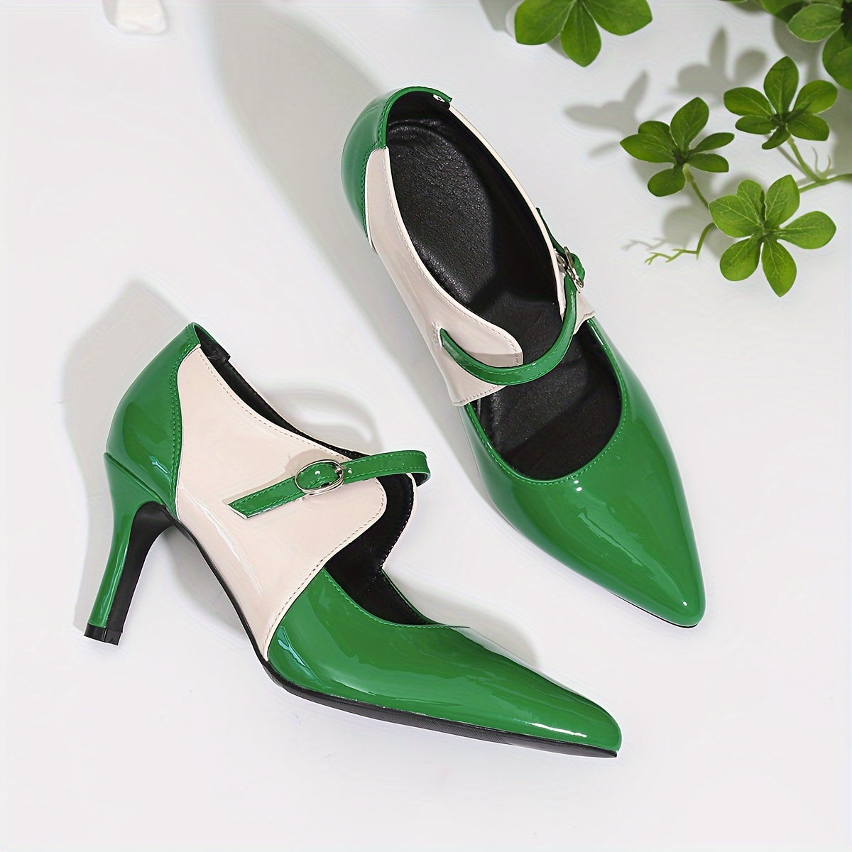 Women's Two-Tone Mary Jane High Heels Pointed Toe Stiletto