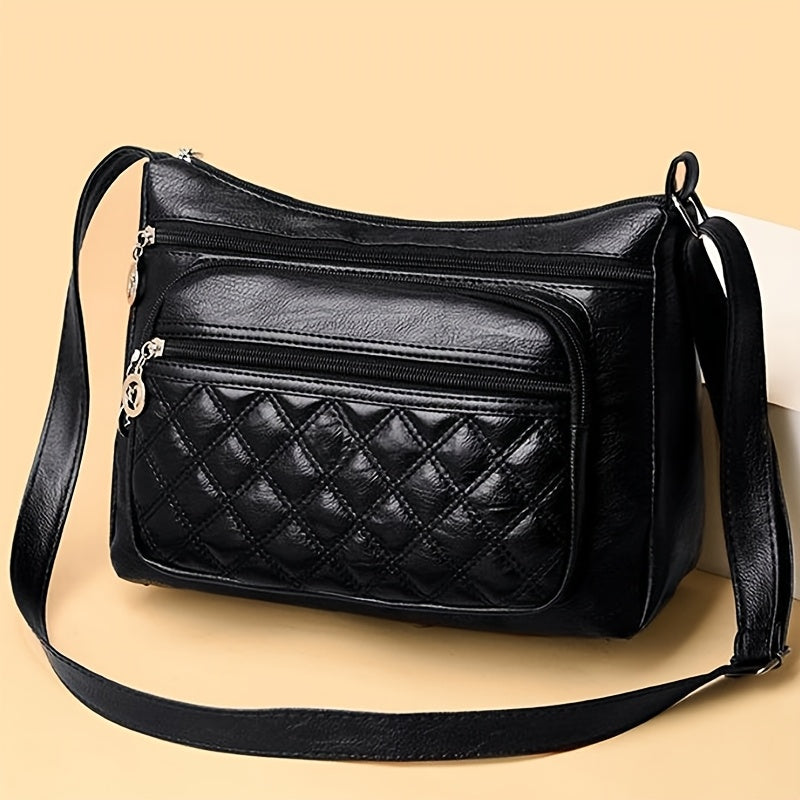 Yumshoq, sozlanadigan tasma bilan zamonaviy ko'p qatlamli ayollar uchun yelka sumkasi, tikuvli dizayn, kundalik foydalanish uchun bir nechta fermuarlı bo'limlar. Tasodifiy chiqishlar va kundalik safarlar uchun mukammal.