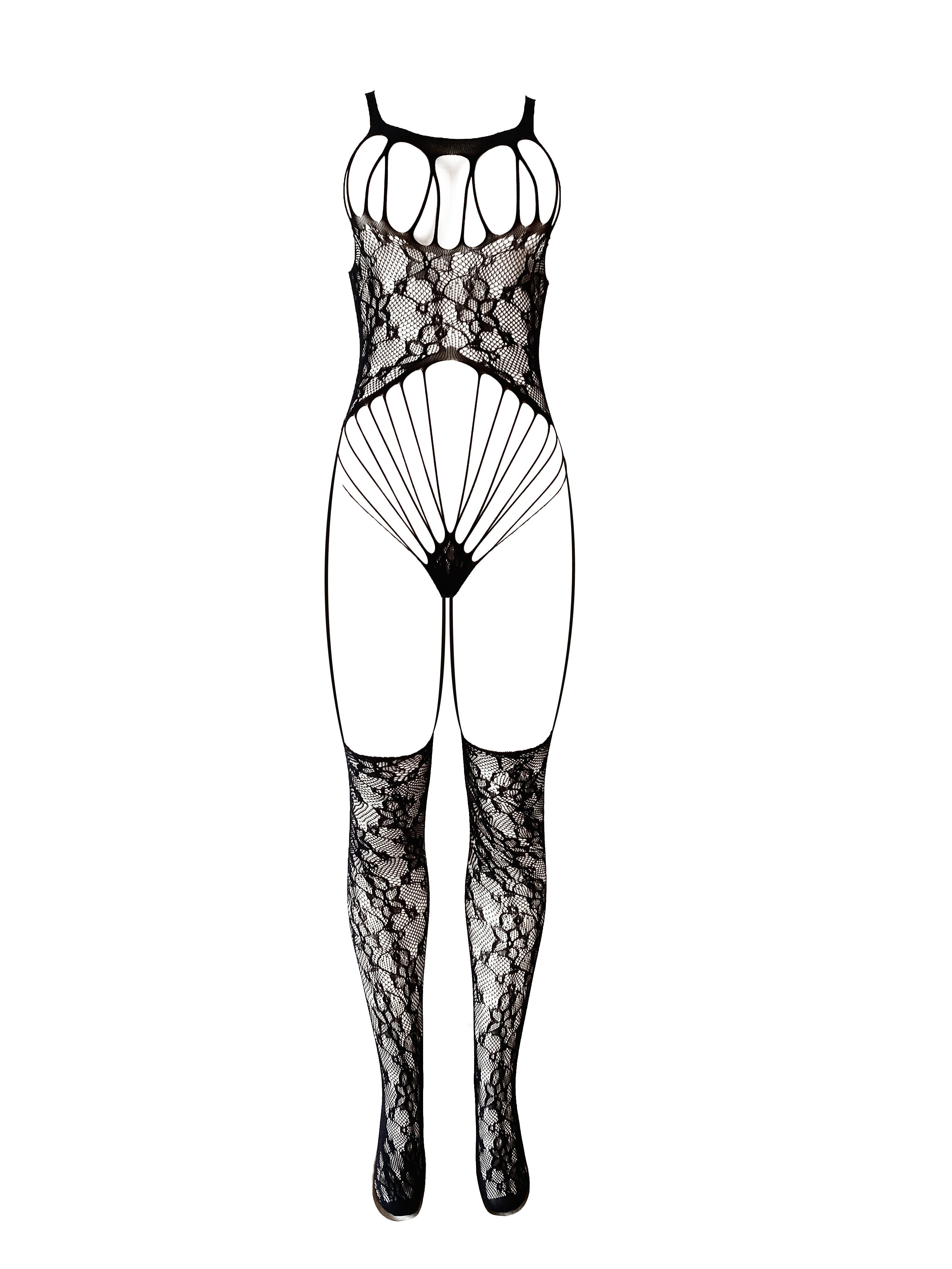 Women's Sheer Body Stocking Plus Size Open Crotch See-Through Lingerie