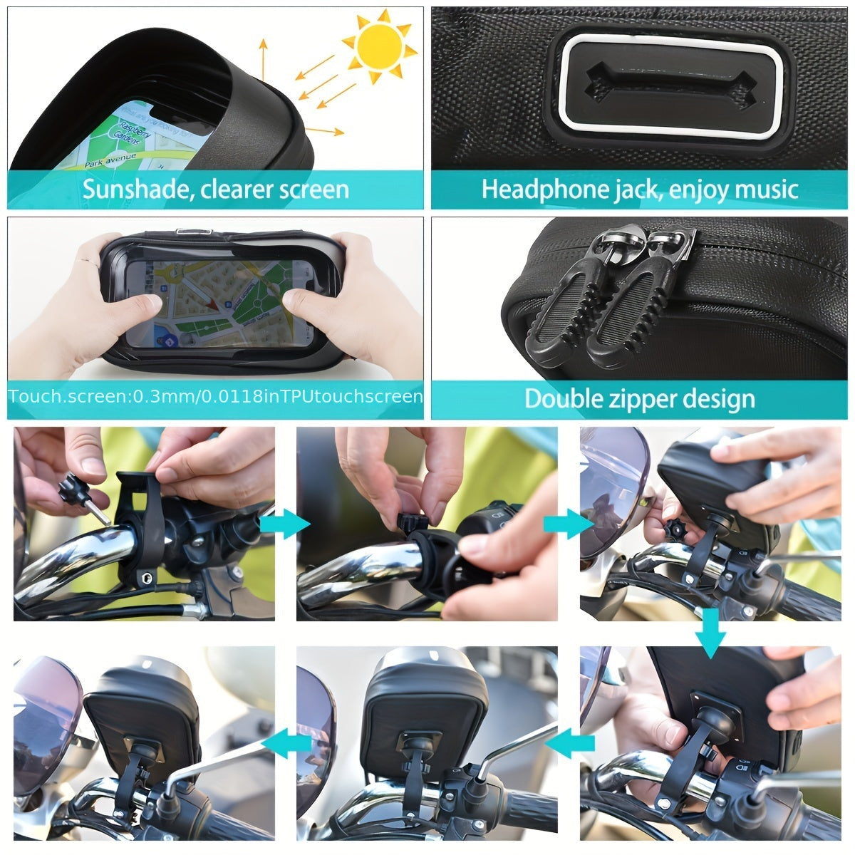 Unisex Waterproof TPU Bicycle Handlebar Phone Bag Front Frame Mount