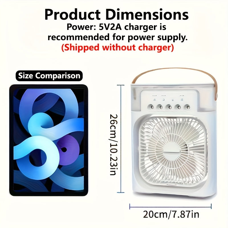 Ventilador de aire acondicionado USB portátil con gran capacidad, silencioso, con velocidad de viento ajustable y humidificador para hogar, oficina y coche