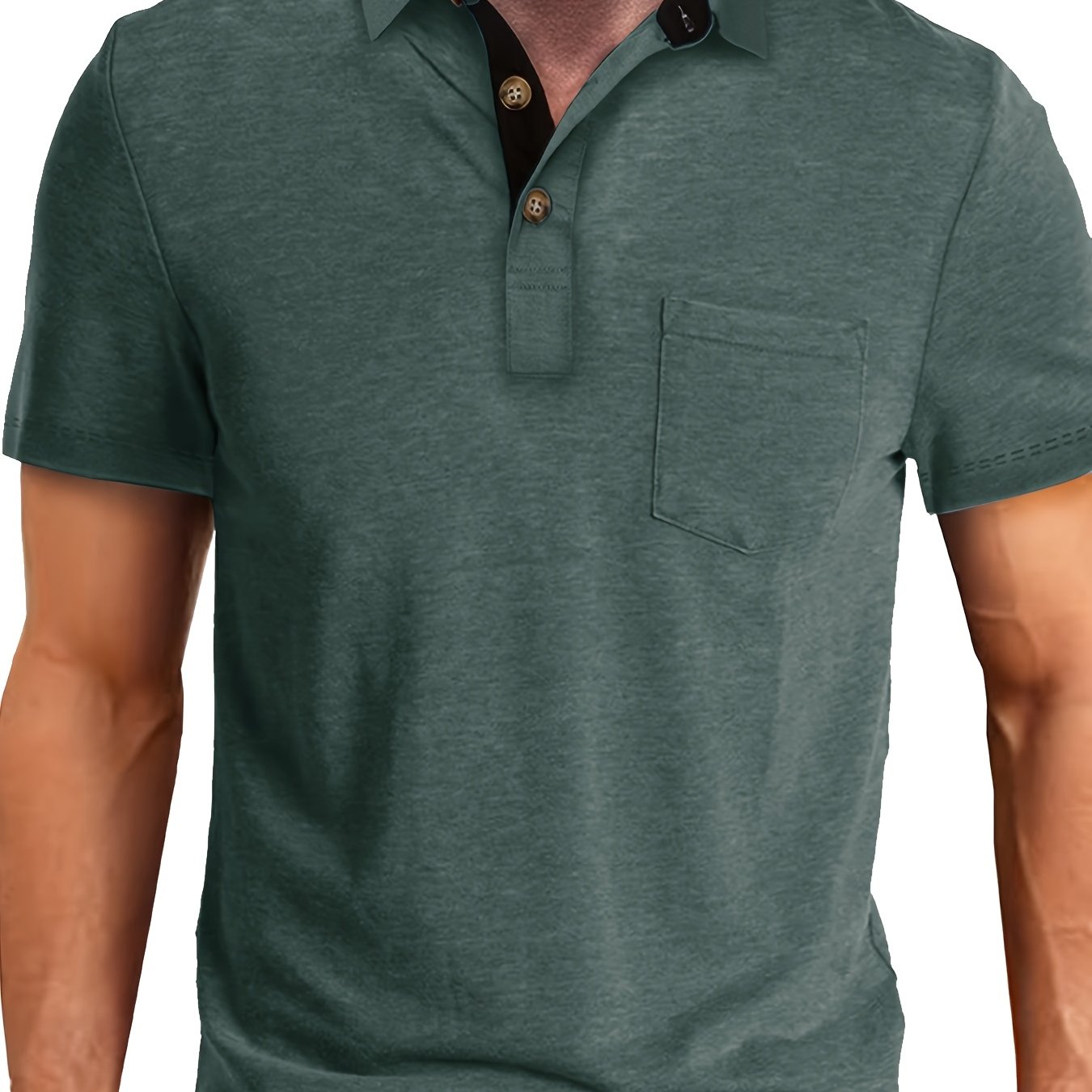 Men's Plus Size Plaid Collar Pocket T-Shirt Summer Knit Polyester