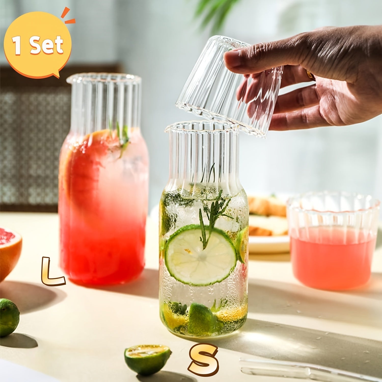 Glass Drinkware Set Includes Water Bottle Pitcher and Straws for Lemonade Tea Milk