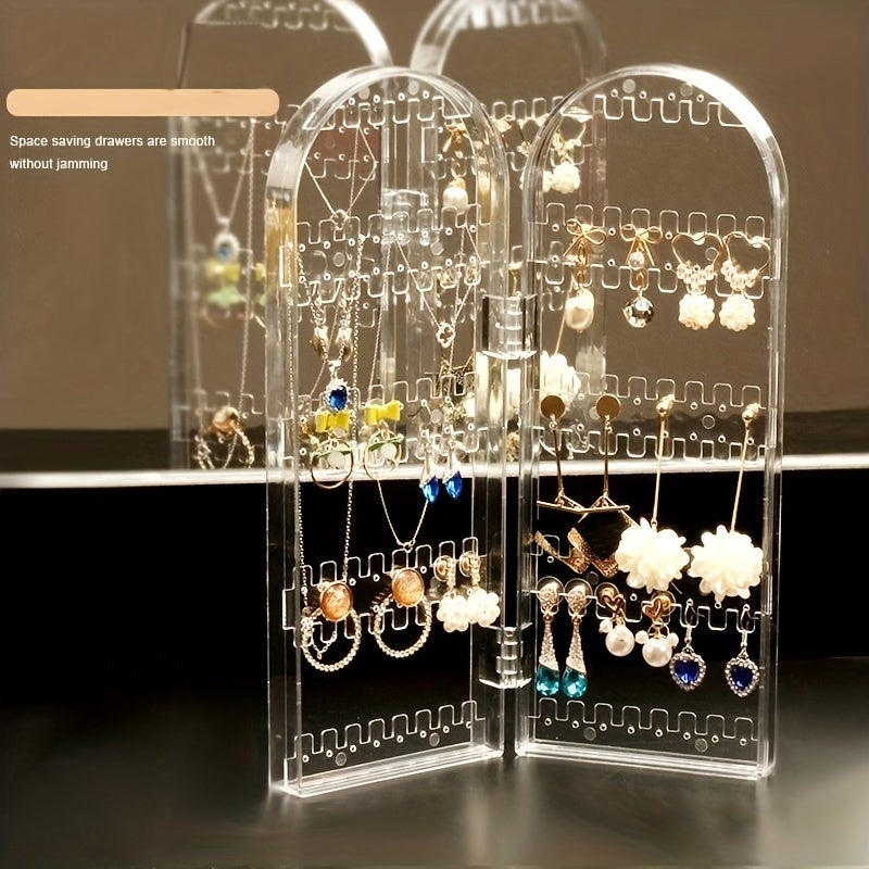 Foldable Jewelry Display Rack Transparent Plastic Stand for Earrings and Necklaces