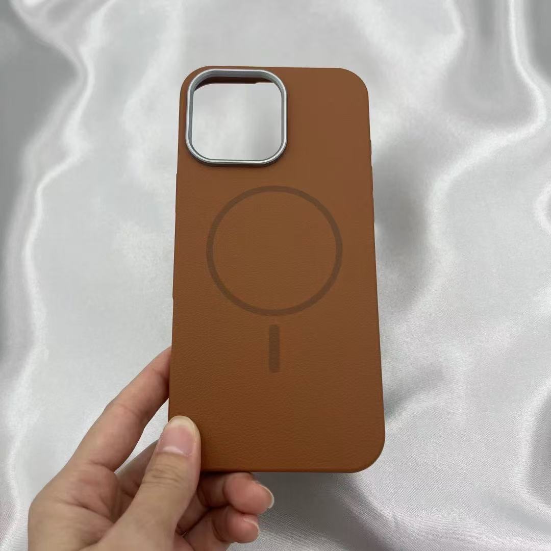 Faux Leather Magnetic Wireless Charging Phone Case for iPhone 16 Pro Max 15 14 Plus