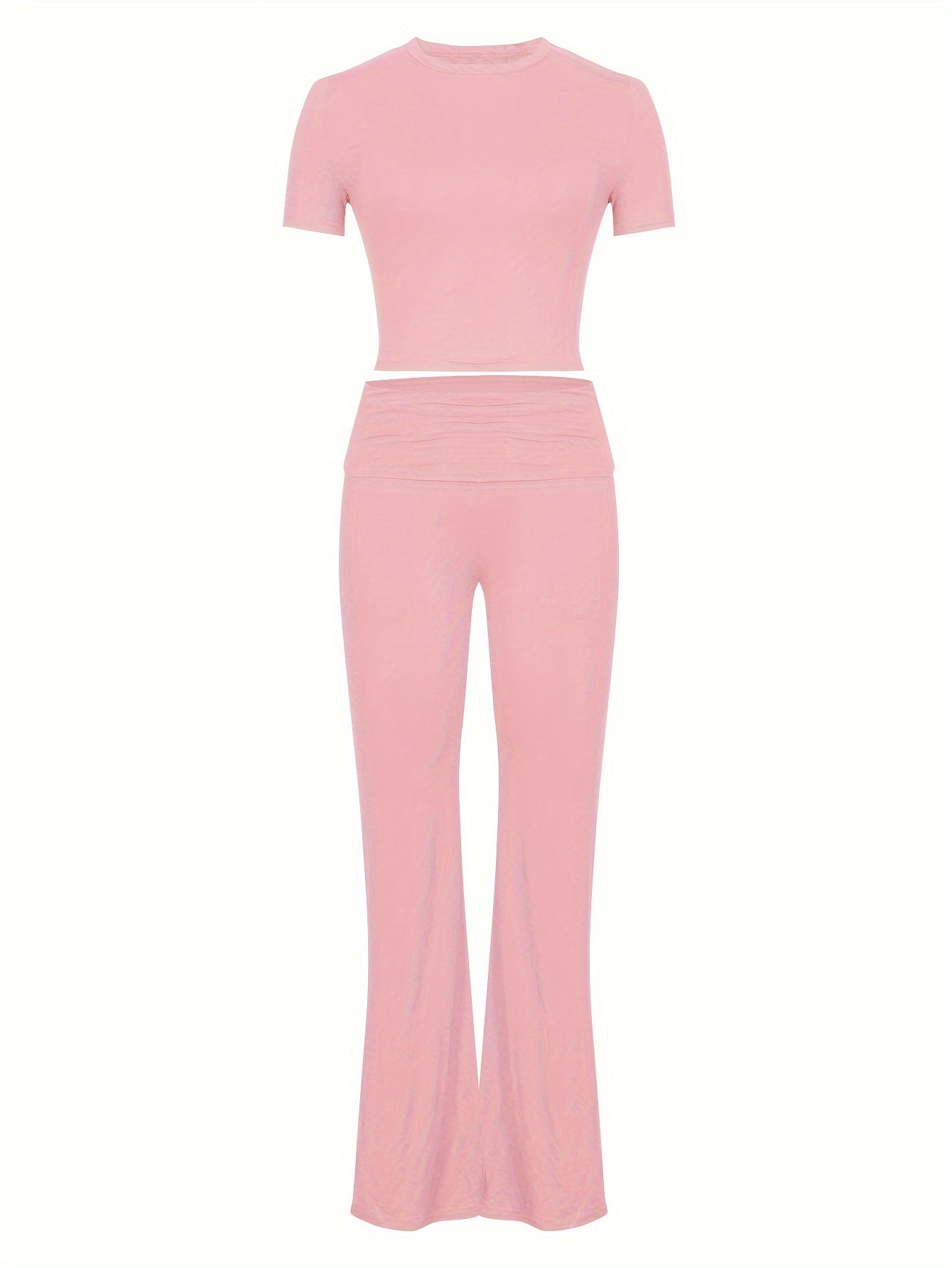 Women's Lounge Set Short Sleeve Crew Neck Crop Top with Ruched Pants Solid Color All-Season