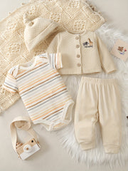 Boys Cotton Cartoon Giraffe Pants Set Long Sleeve Casual Fall Winter