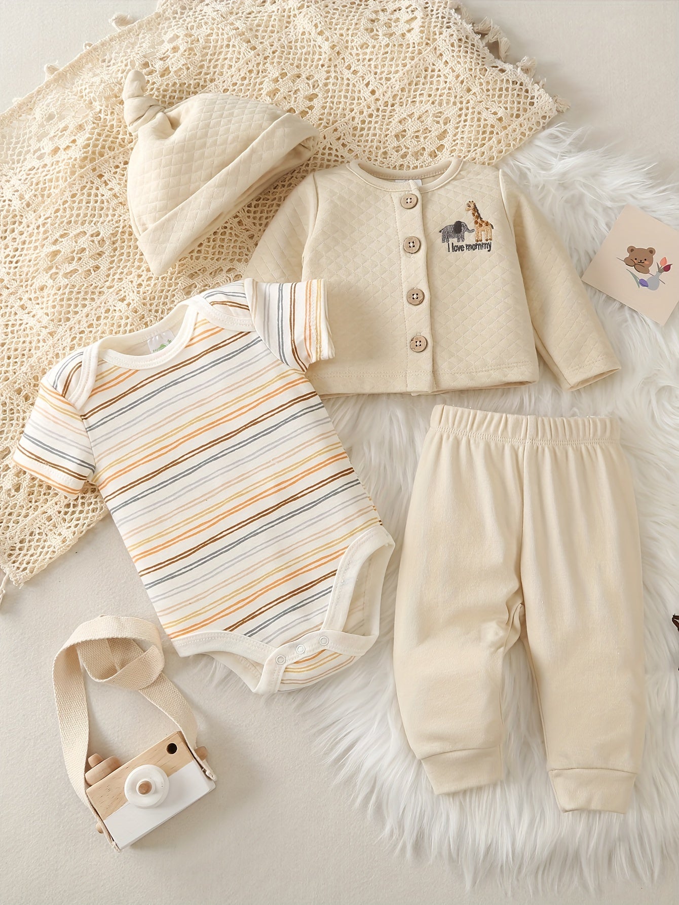 Boys Cotton Cartoon Giraffe Pants Set Long Sleeve Casual Fall Winter