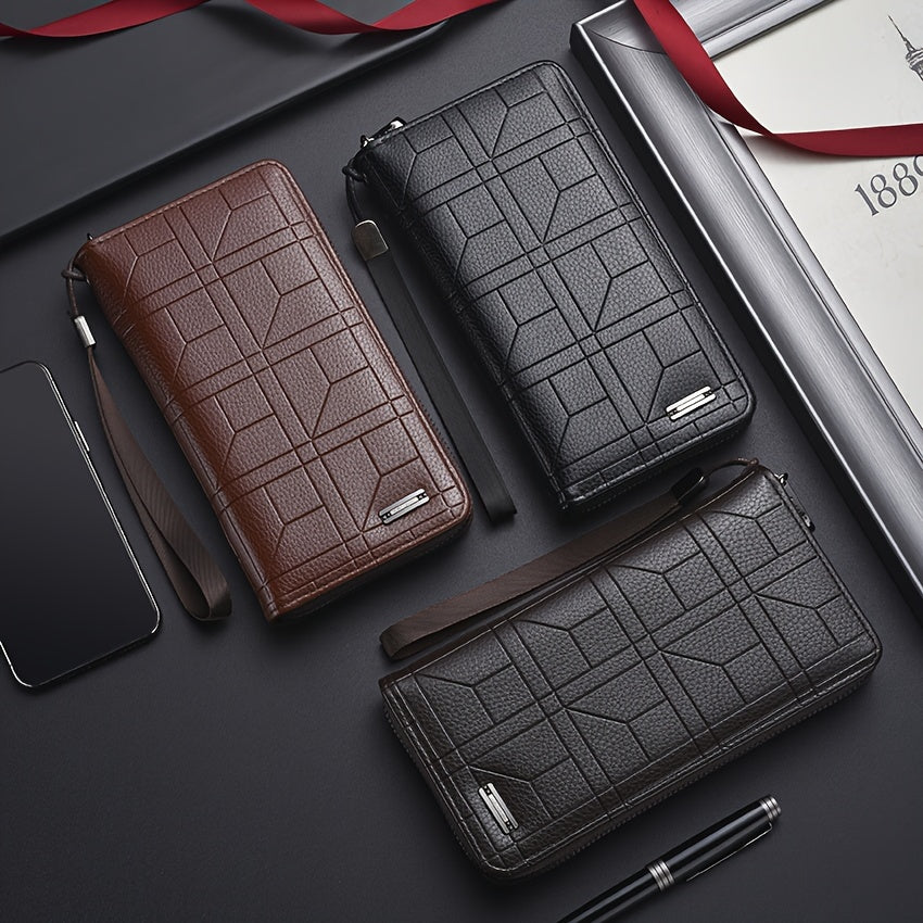 Мужской черный кошелек из искусственной кожи с большой вместимостью, держатель для нескольких карт и дизайном с буквами