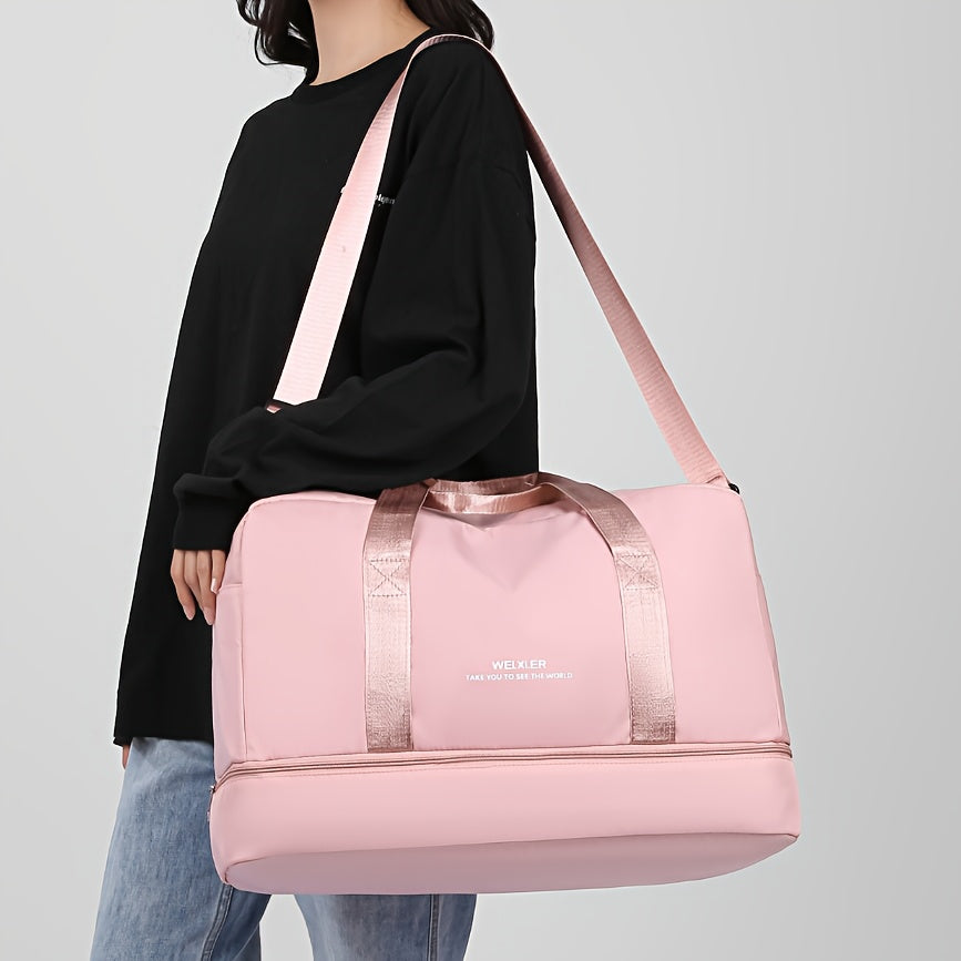 Nylon Travel Duffel Bag Set with Adjustable Straps Shoes Electronics Wet Dry Separation for Gym Beach Business