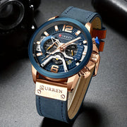 Men's Quartz Watch with Date and Time Display Leather Strap