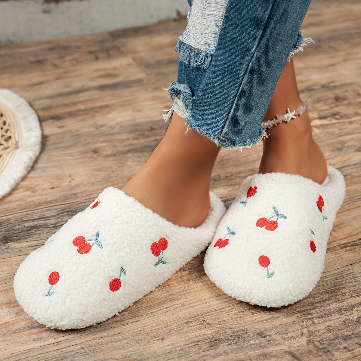 Women's Slip-On Slippers With Embroidery Soft Fabric Non-Slip Sole