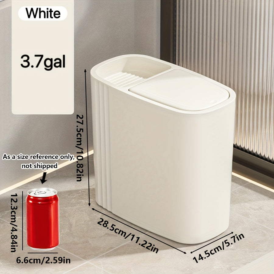 1 ta yupqa qora/oq axlat qutisi, bosish bilan ochiladigan qopqog' bilan, katta sig'imli, chiziqli dizayn, oshxona, yotoqxona, hammom uchun ideal - joyni tejovchi oval shakl, qulay qora rangli axlat qutisi