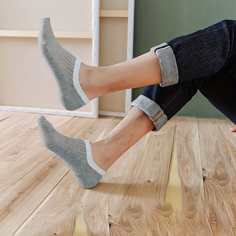 Men's Summer Invisible Socks 10 Pairs Ultra-Thin Breathable Vertical Pattern