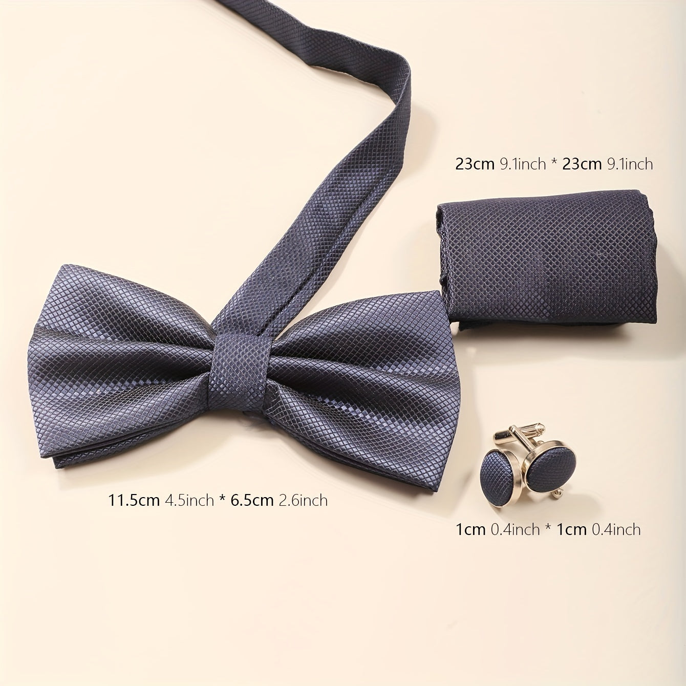 Men's Formal Wedding Bow Tie Set with Pocket Square and Cufflinks